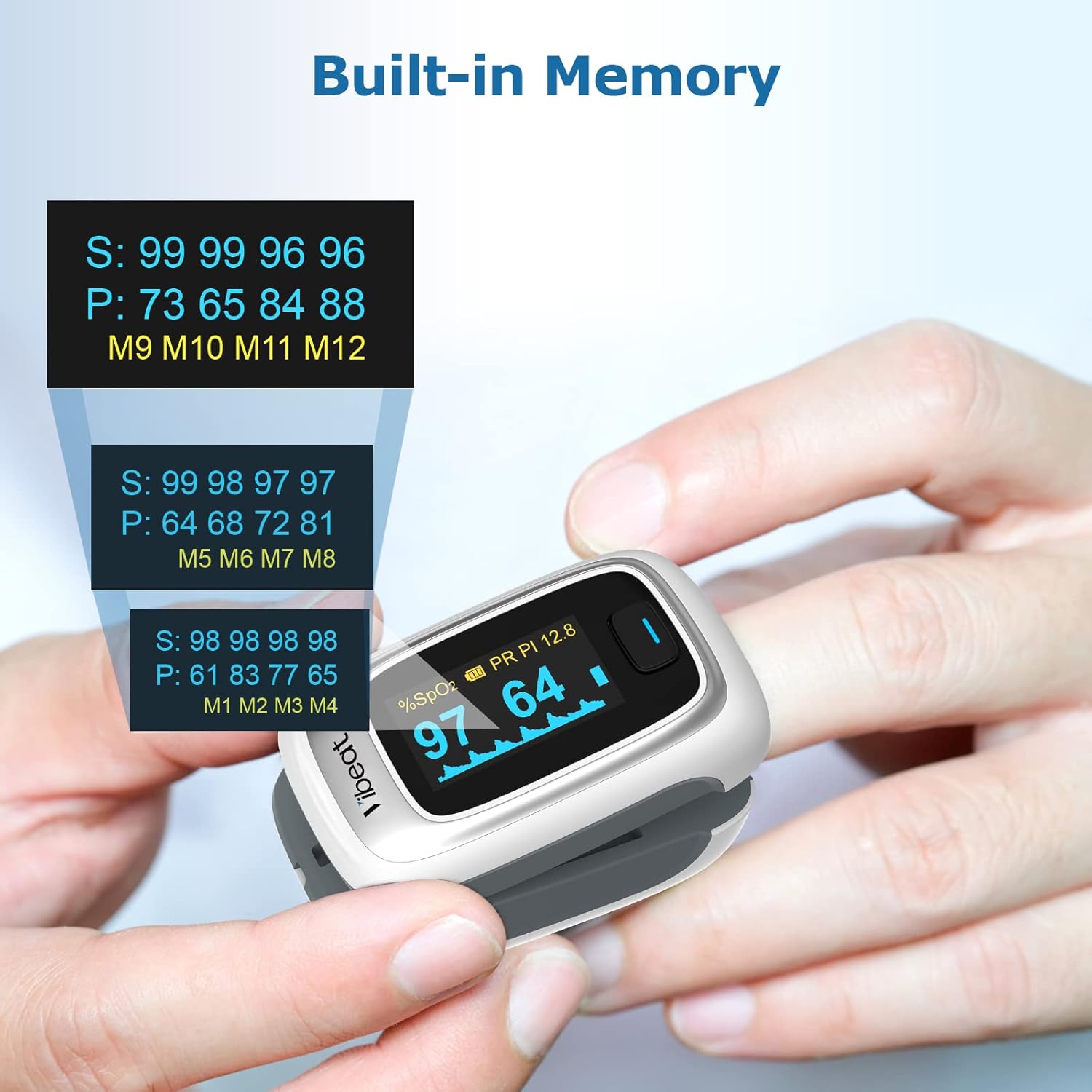 Bluetooth Fingertip Pulse Oximeter with Pulse Rate, Blood Oxygen Saturation Monitor | Finger O2 Meter, Batteries and