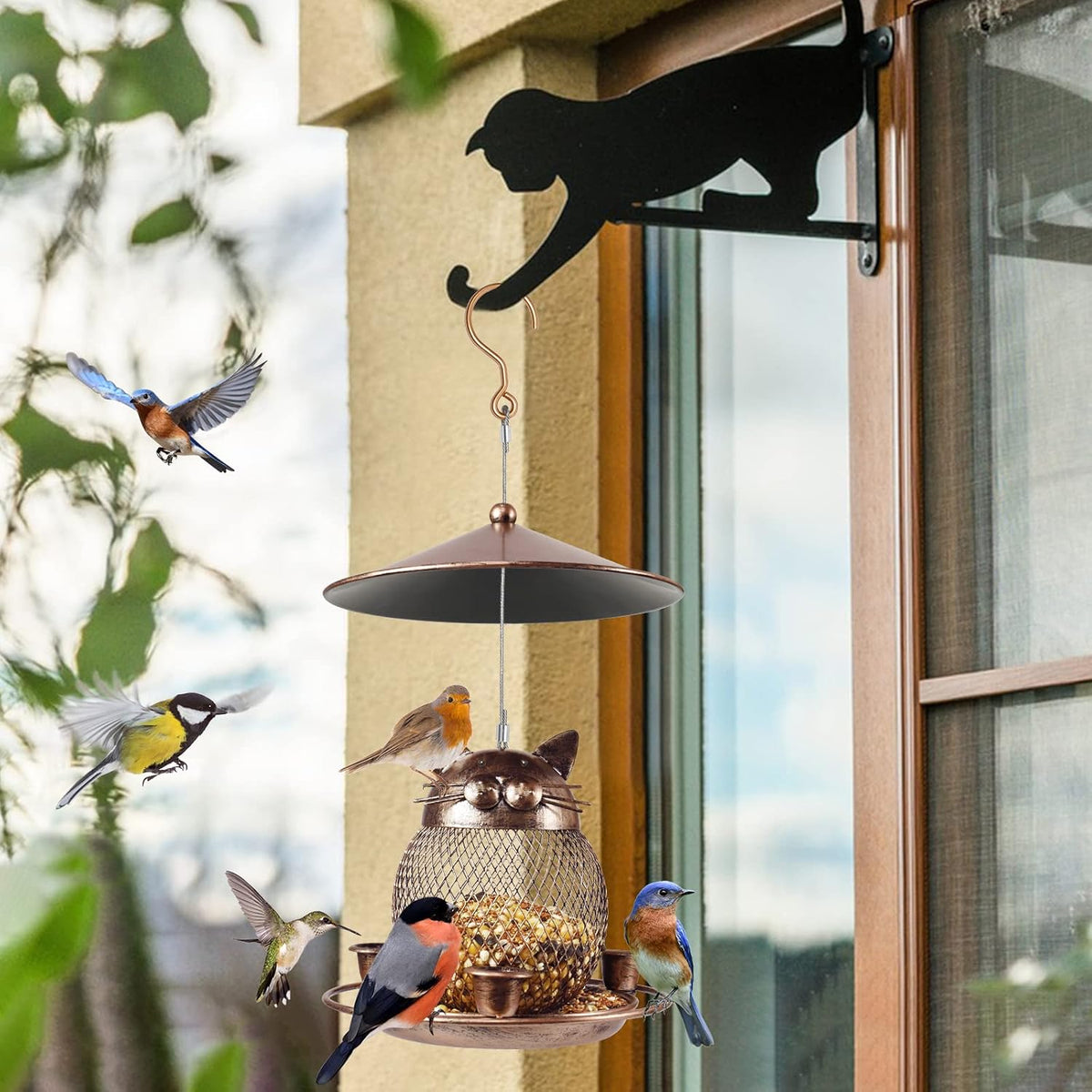 Bird Feeder, Wild Bird Feeder for Outdoor, Cute Cat-Shaped Style