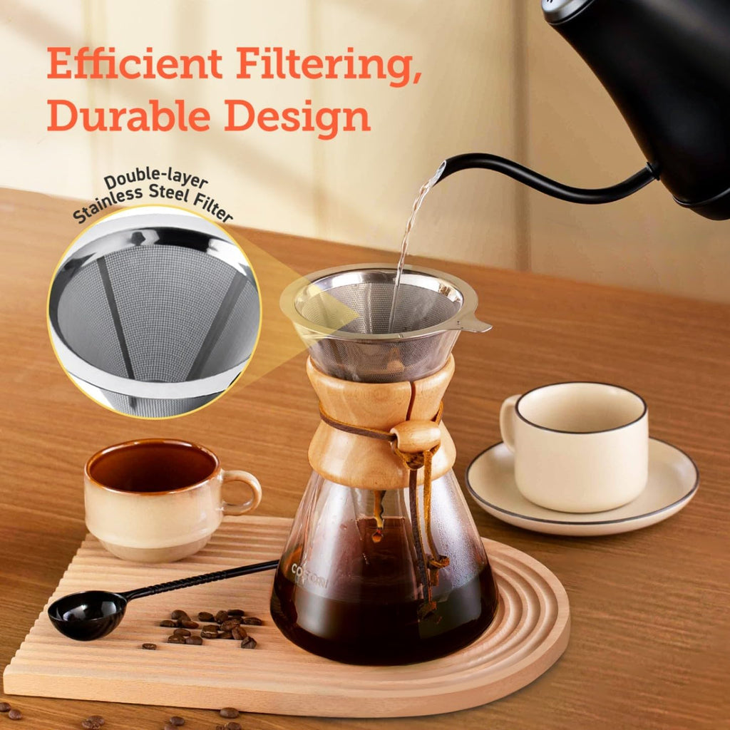 Pour Over Coffee Maker, Double Layer Stainless Steel Filter, 8cup | Drip Coffee Maker, Coffee Dripper Brewer, High