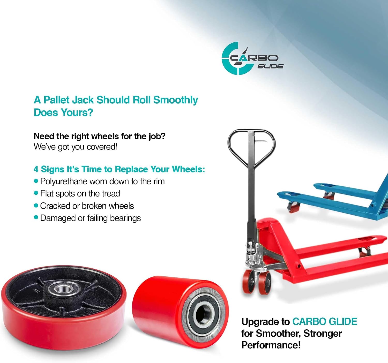 Pallet Jack/Truck FULL SET RED with Axles, Steering Wheels 7"x 2" Pair, Front Load Roller 3" x 3.75" Pair with
