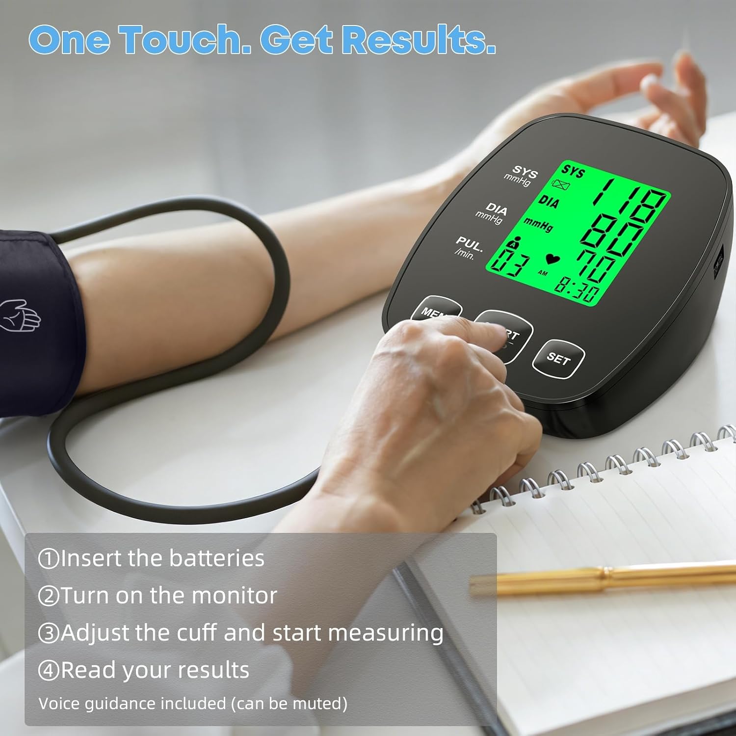 Blood Pressure Monitor for Home Use, Upper Arm Wide Range Cuff Fits Pediatric to Large Adult, Easy to Use Accurate