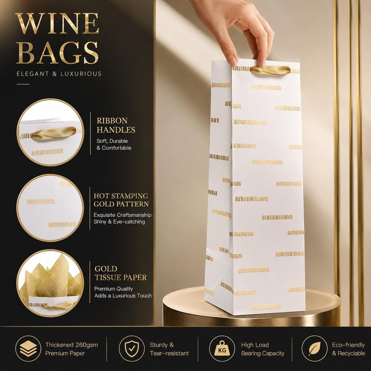 12 PCS Wine Gift Bags 13.7" Luxury Bottle Bag with 10 Tissue Papers