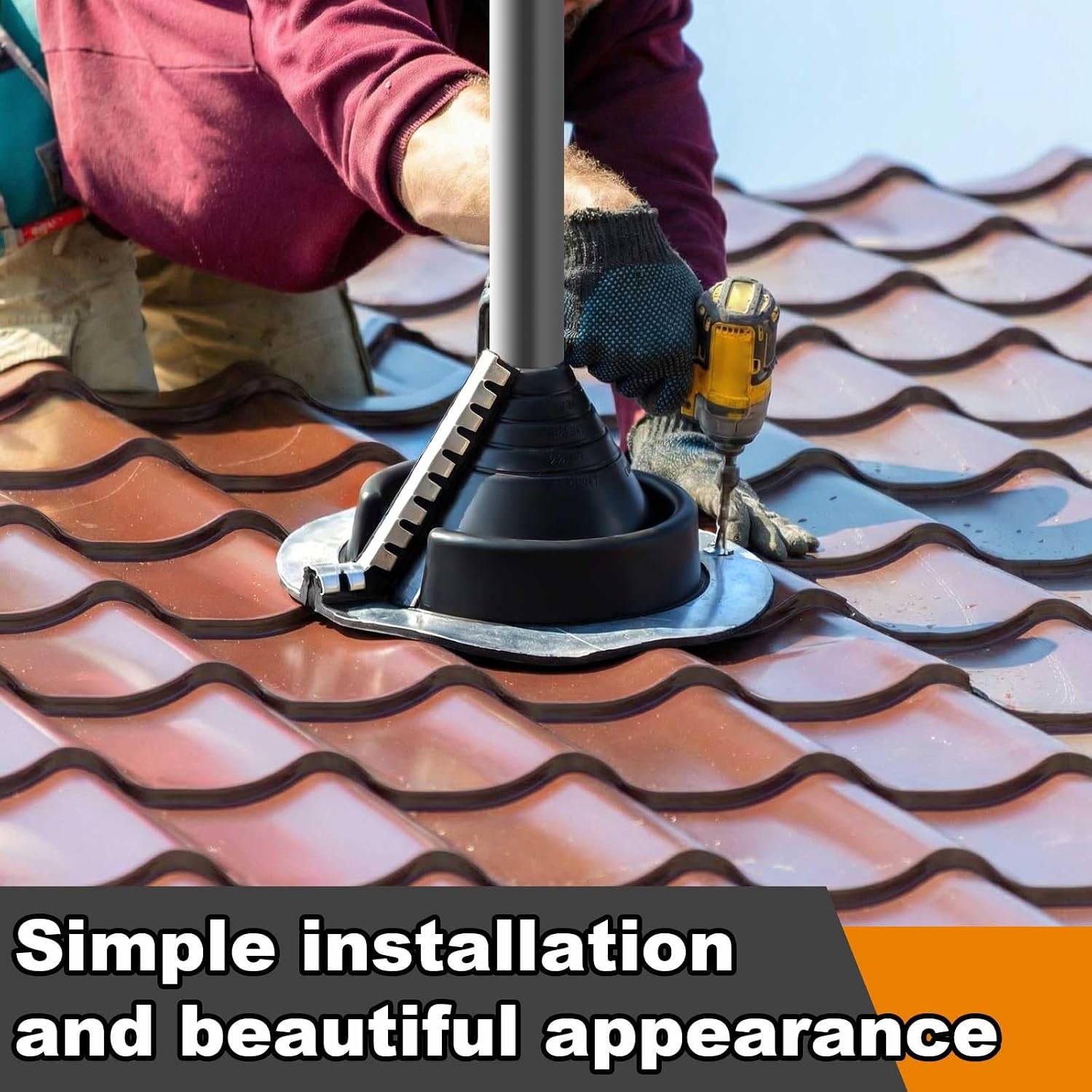 1 Pcs 3/4" - 2-3/4" Metal Split Roof Pipe Flashing Vent Boot Epdm Flexible Roof Jack Rubber Flashing Boot, Round
