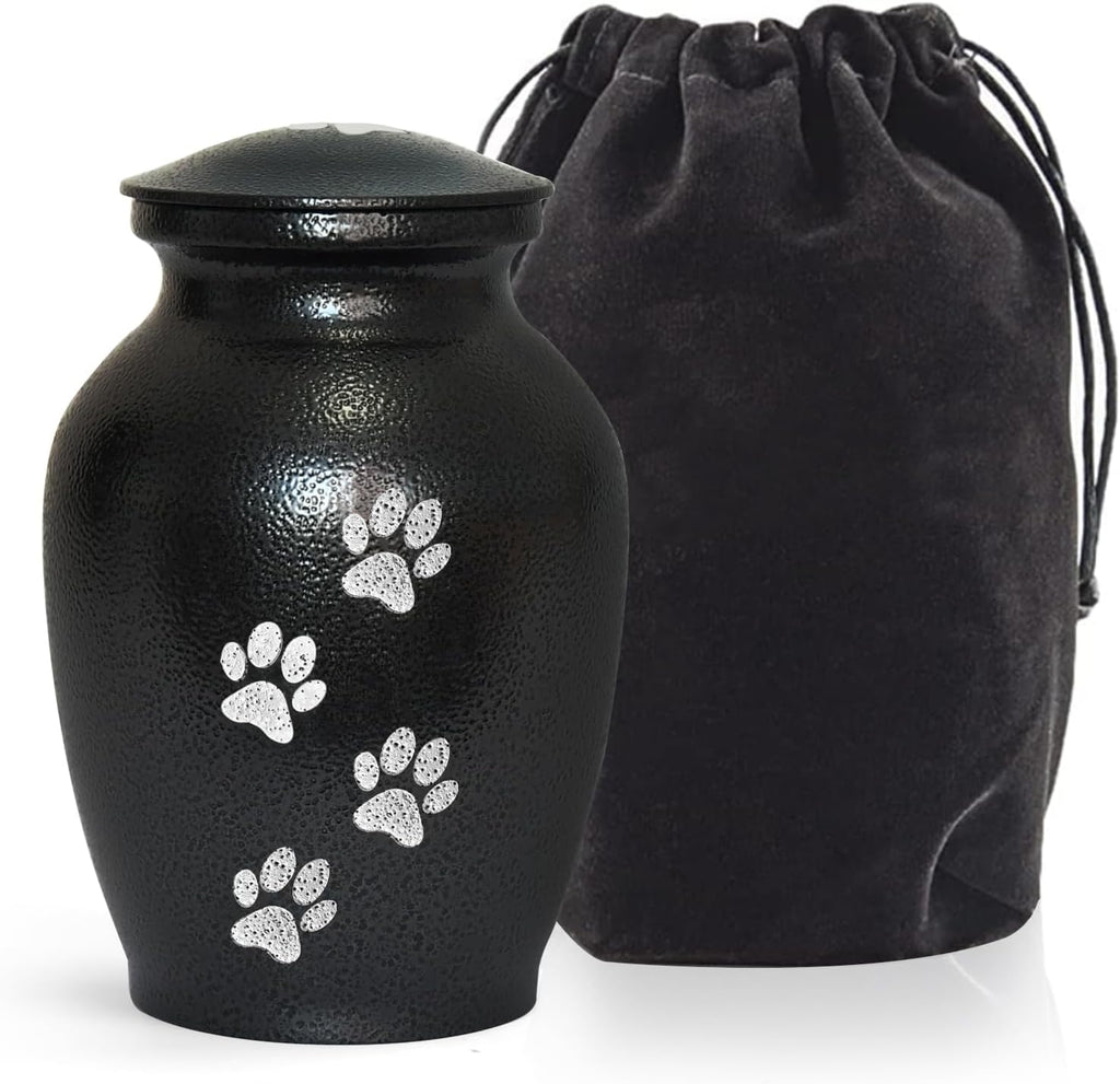 PCS Pet Cremation Urns for Dogs Ashes, Black Printed Pet Urn, Dog Urn with Paw Print, Cat Metal Urn-Small