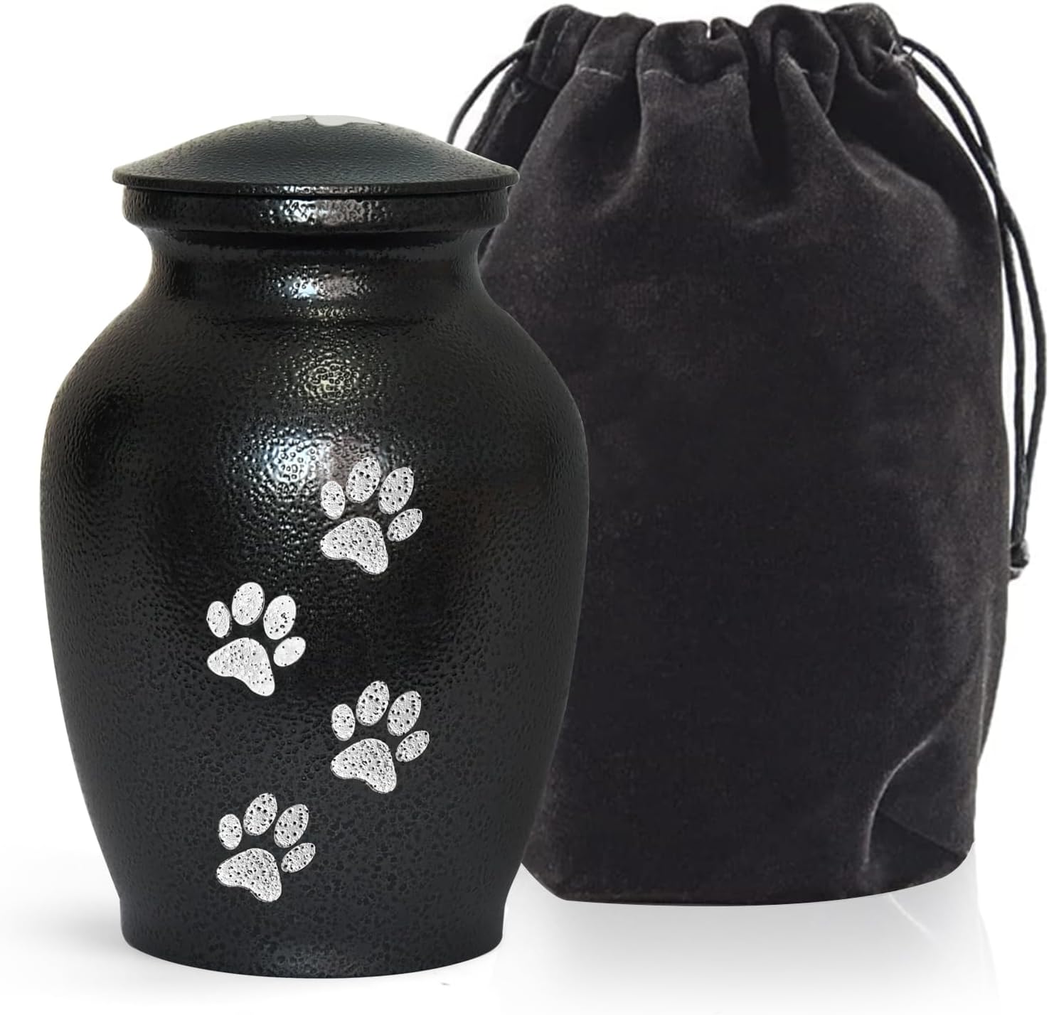 PCS Pet Cremation Urns for Dogs Ashes, Black Printed Pet Urn, Dog Urn with Paw Print, Cat Metal Urn-Small