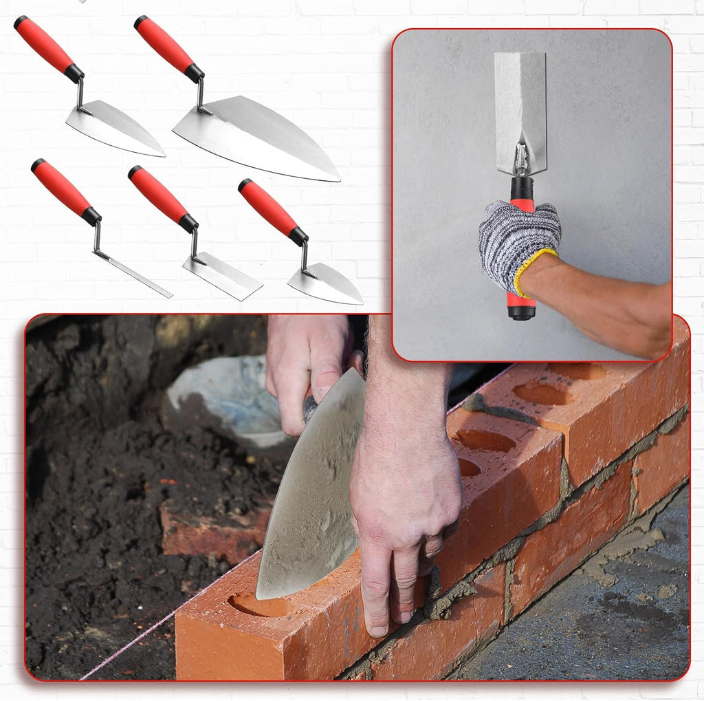 6 PCS Masonry Hand Tool Set 11" x 5-1/2" Philadelphia Brick Trowel 2 Pointing Trowel 5 x 2'' Margin 1/2" Tuck 5/8'' x