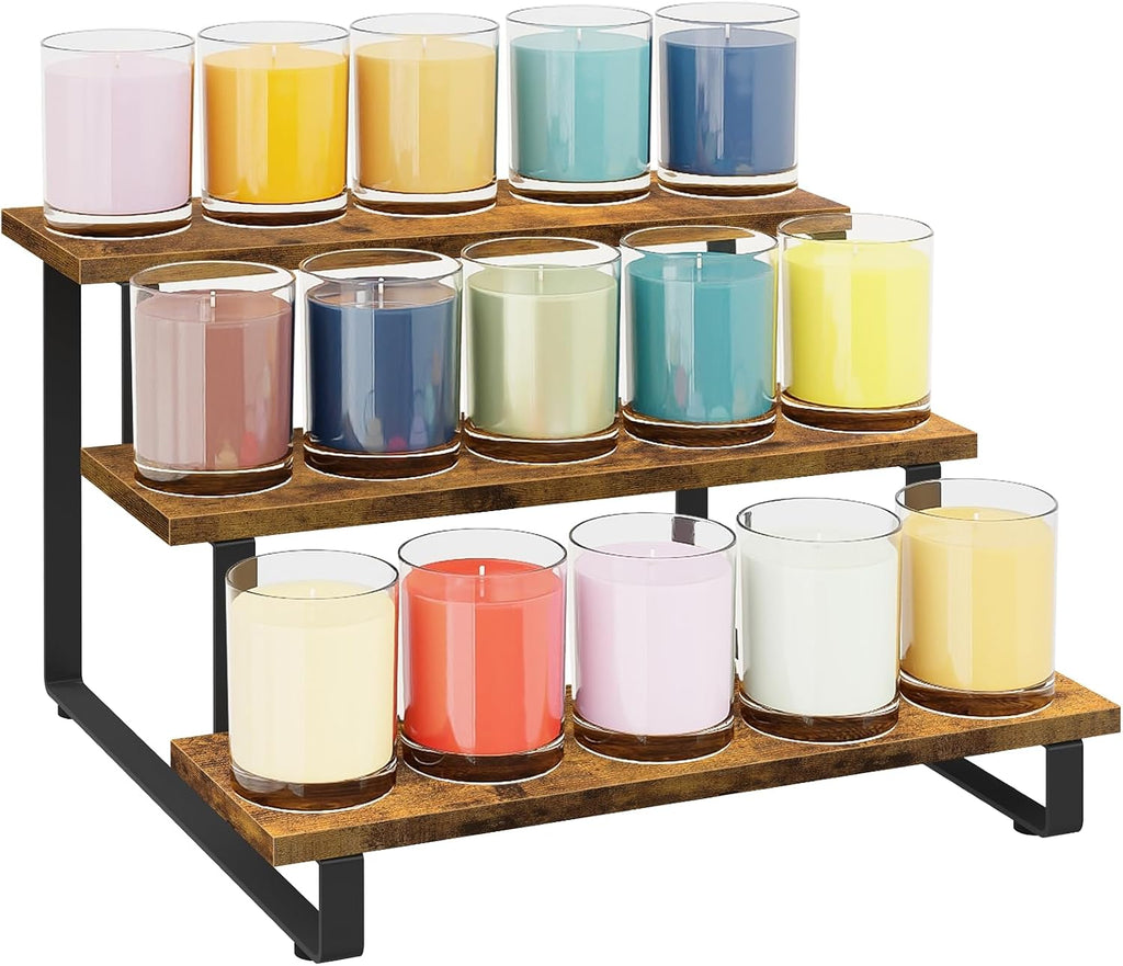 3 Tier Wooden Display Riser Stand, Portable Products Display Shelf, 3 Step Straight Display Rack for Retail Tabletop