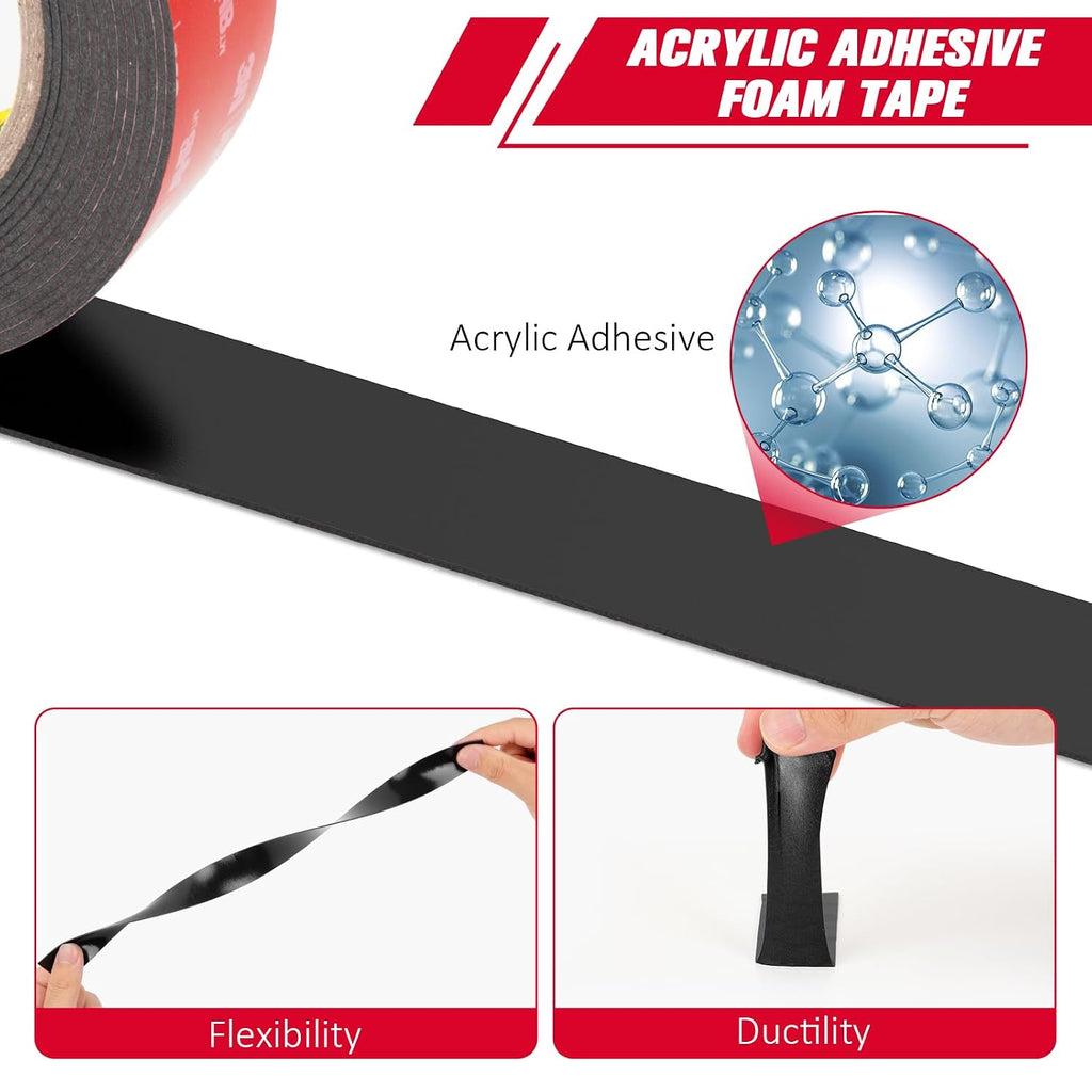 3M Double Sided Tape Heavy Duty 1" x 15.4 Ft, Mounting Tape Black 5925