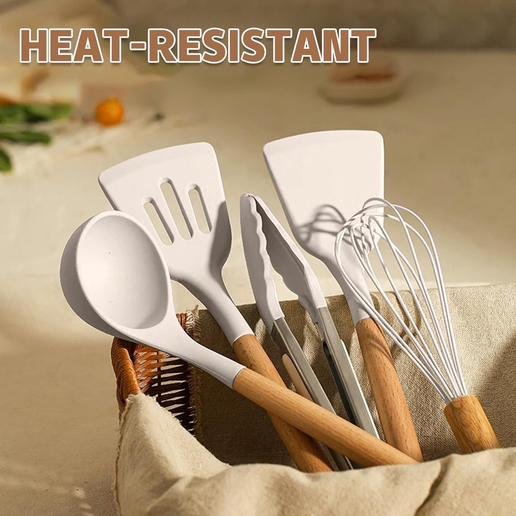 Food Grade Thickened Silicone (Stainless Steel Core) Kitchen Gadgets Tools Set - Kitchen Cooking Utensils Set, Heat
