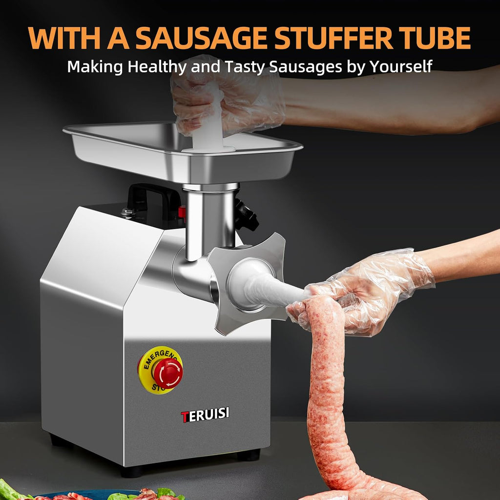 Commercial Meat Grinder Heavy Duty, 550W Electric Stainless Steel Meat Grinding Machine with 6/8mm Grinding Plates &