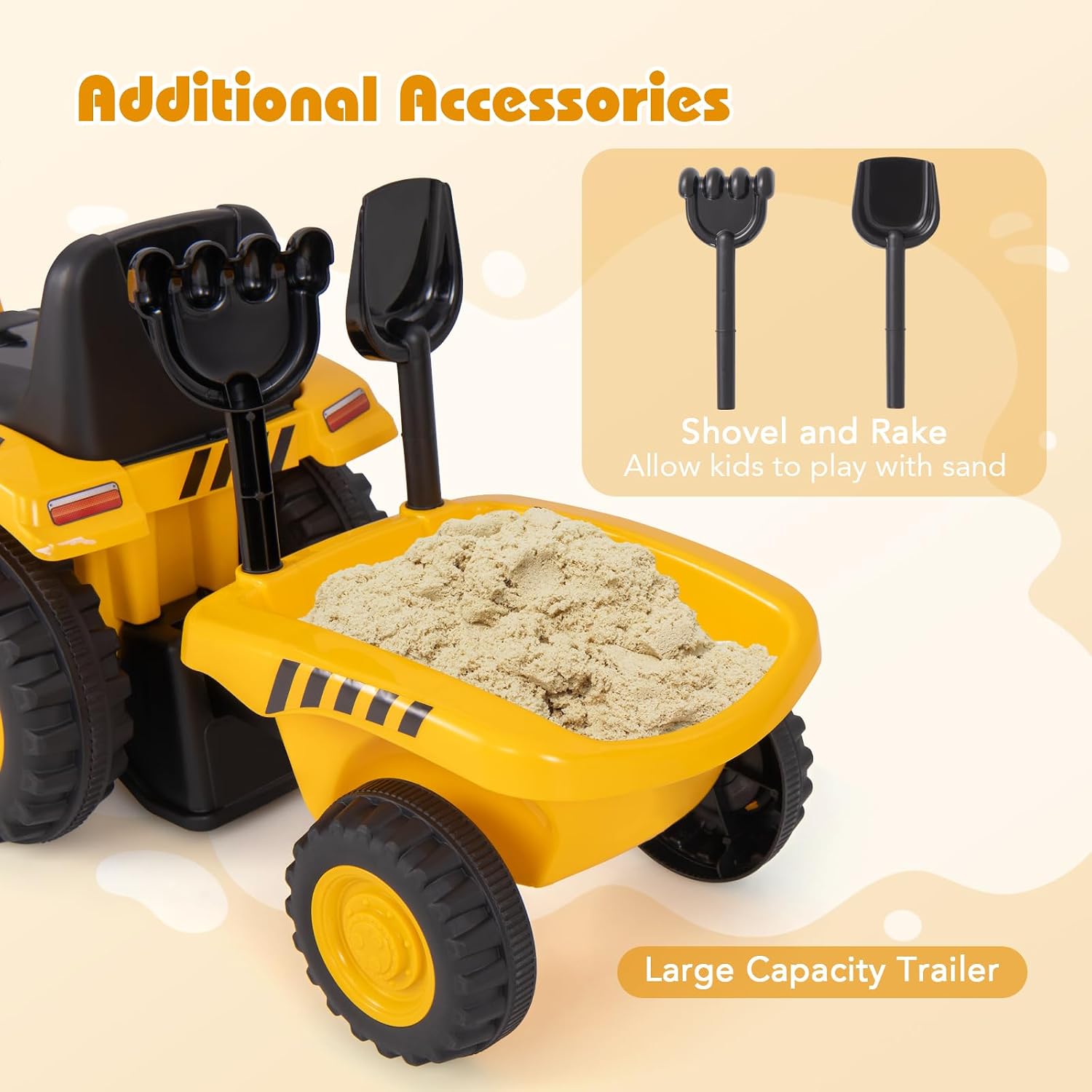 Ride on Tractor, 2-in-1 Licensed Caterpillar Ride On Push Car for Toddlers, Detachable Trailer, Horn, Engine Sound