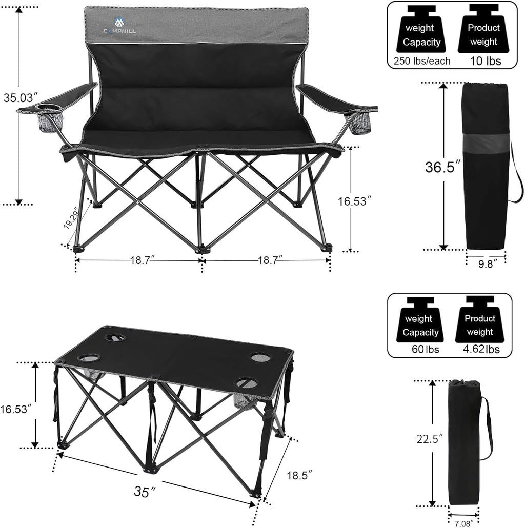 Camping Chair Set of 3, Outdoor Folding Camping Chairs for Heavy People with Cup Holder & Carry Bag,Collapsible Chair