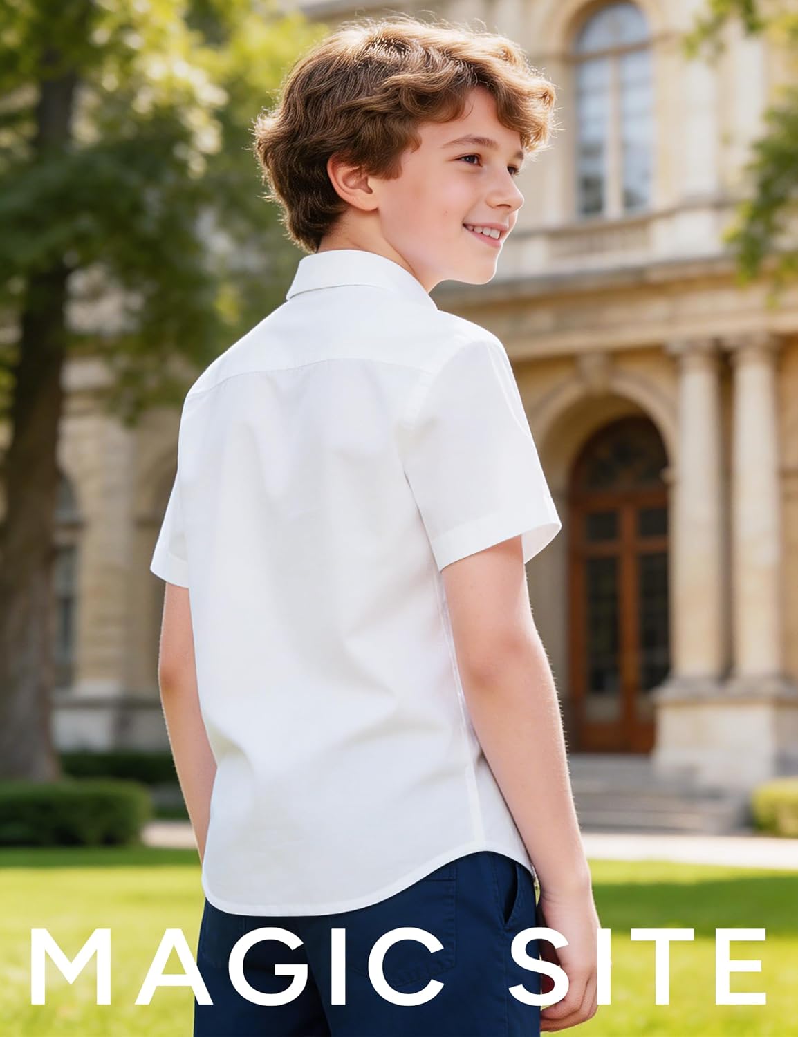 Boys Short Sleeve Dress Shirts Classic Button Down Shirt for Kids Formal Wear School Uniform Size 2-20