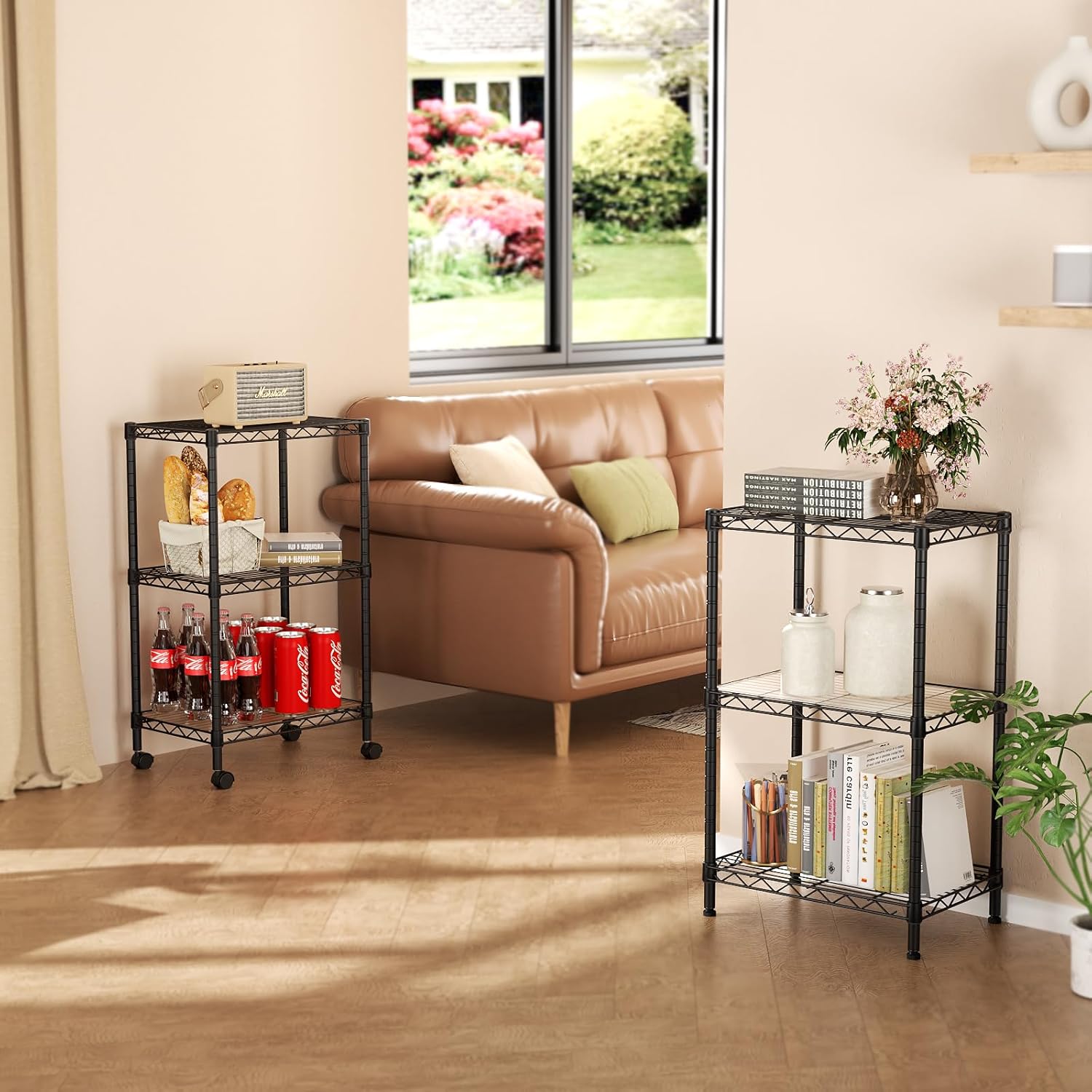 3 Small Shelves Storage Shelf Wire Shelving Unit Metal Shelf Adjustable Organizers Storage Shelving with Wheels for