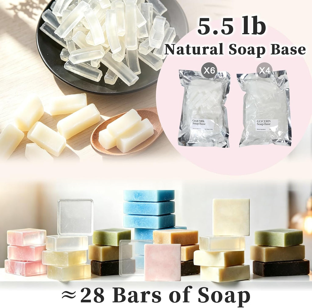 Deluxe Soap Making Kit, 5.5lb Natural Soap Base with Soap Melting Pot, 8 Essential Oils, 10 Dyes, 5 Soap Molds