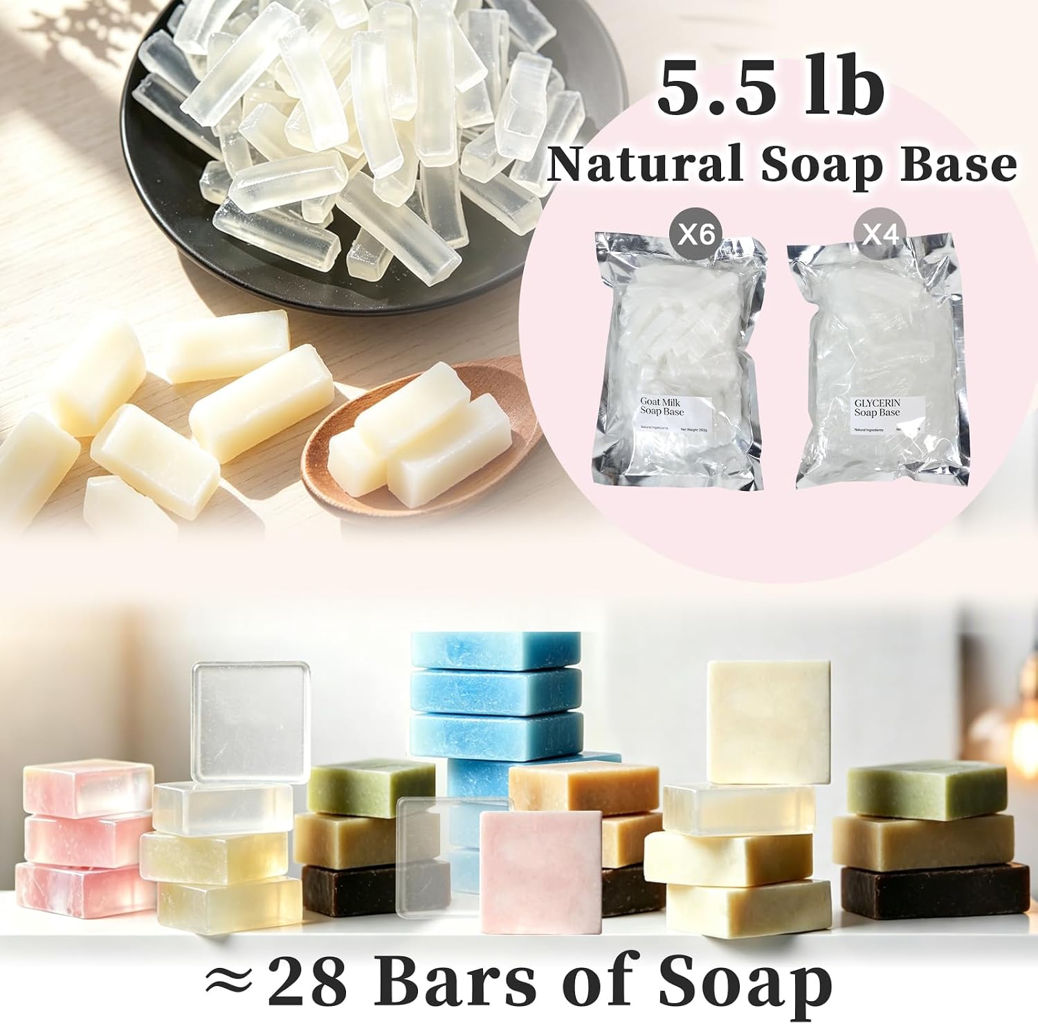 Deluxe Soap Making Kit, 5.5lb Natural Soap Base with Soap Melting Pot, 8 Essential Oils, 10 Dyes, 5 Soap Molds