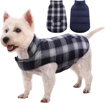 Dog Winter Coat, Reversible Dog Jacket, Warm Doggie Coat British Style Puppy Cold Weather Vest, Windproof Pet Clothes