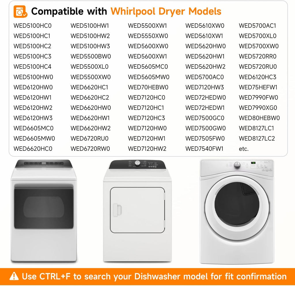 Dryer Repair Kit Compatible with Whirlpool WED5100HW1 WED5610XW1 WED5600XW0 WED5100HW3 WED5500XW0 WED5605MW0 WED5100HW2 WED5610XW0 WED6120HC2