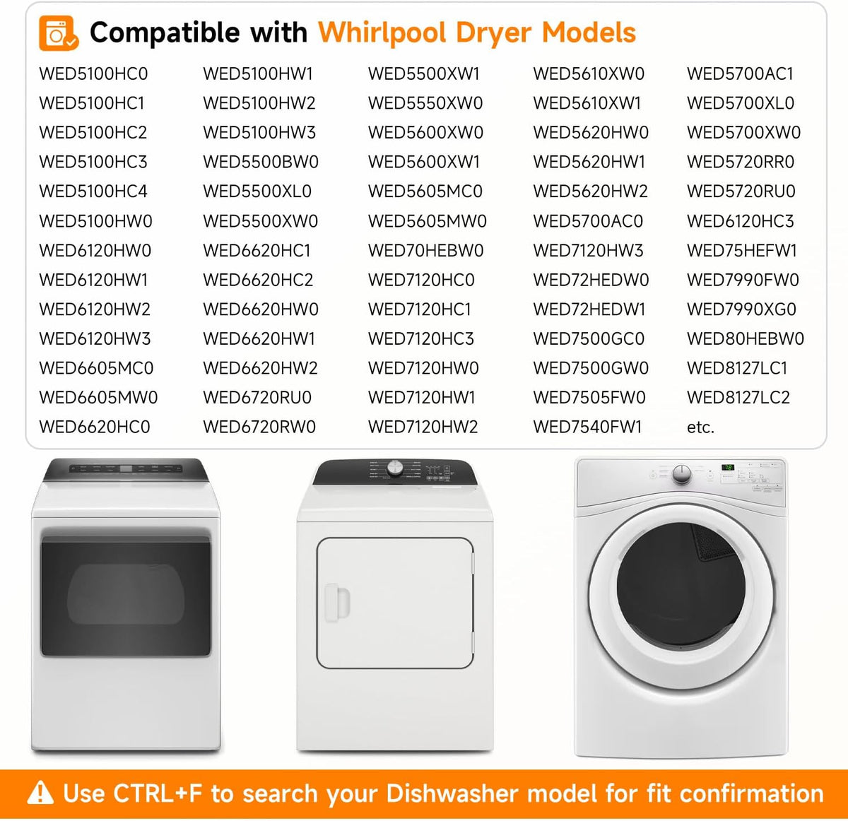 Dryer Repair Kit Compatible with Whirlpool WED5100HW1 WED5610XW1 WED5600XW0 WED5100HW3 WED5500XW0 WED5605MW0 WED5100HW2 WED5610XW0 WED6120HC2