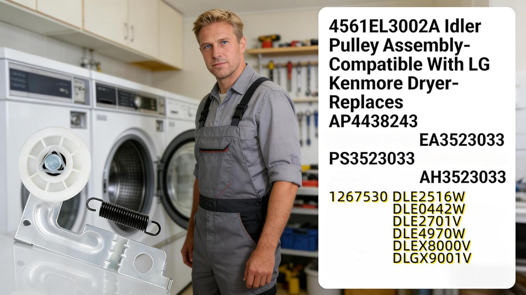 2 pcs 4561EL3002A Idler Pulley & Spring Replace,Compatible with LG Kenmore Dryer