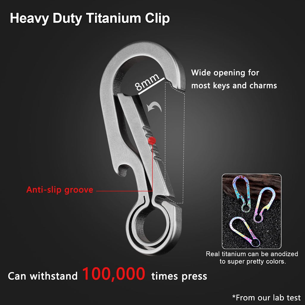 Titanium Key Carabiner Keychain Clip with Titanium Key Ring | Heavy Duty Key Chain Clip, Ultra-Light, Quick Release