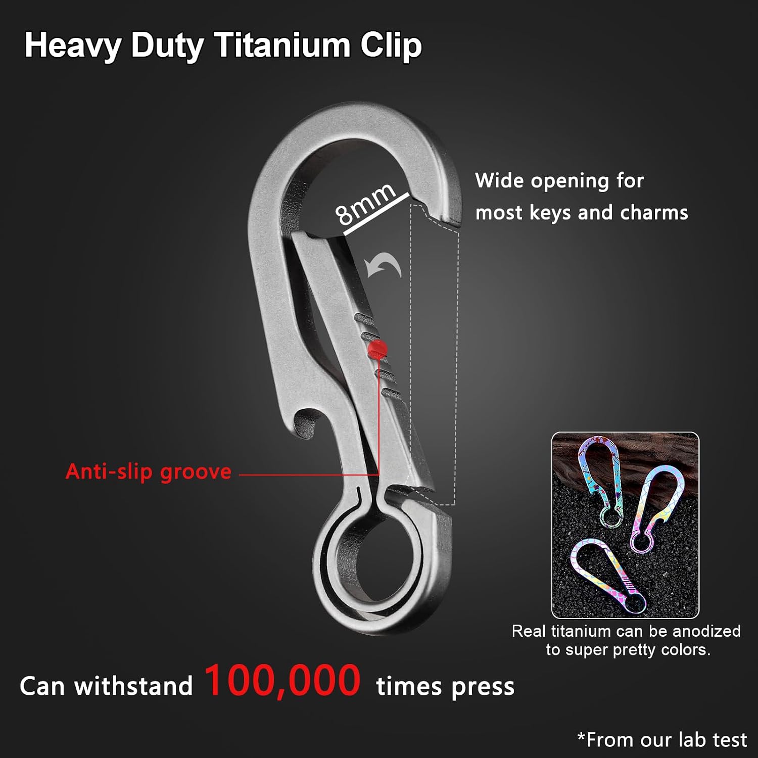 Titanium Key Carabiner Keychain Clip with Titanium Key Ring | Heavy Duty Key Chain Clip, Ultra-Light, Quick Release