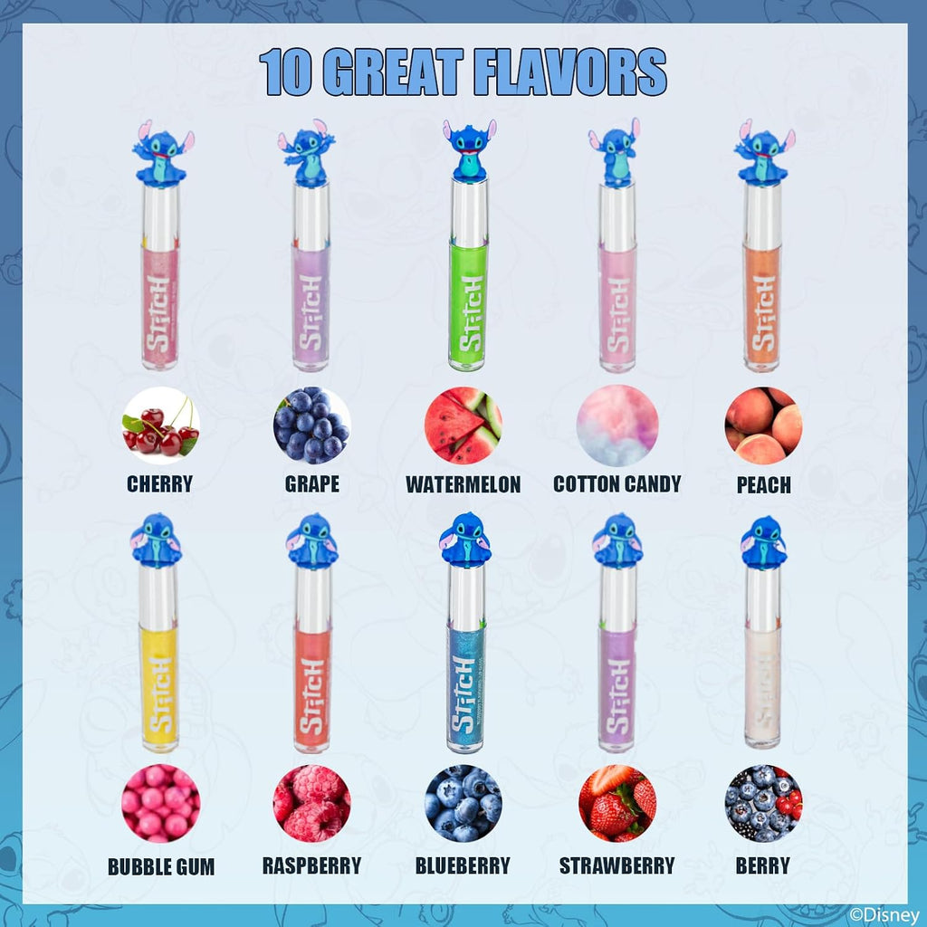Stitch Lip Gloss Set, 10-Piece Plant-Based, Ages 3+