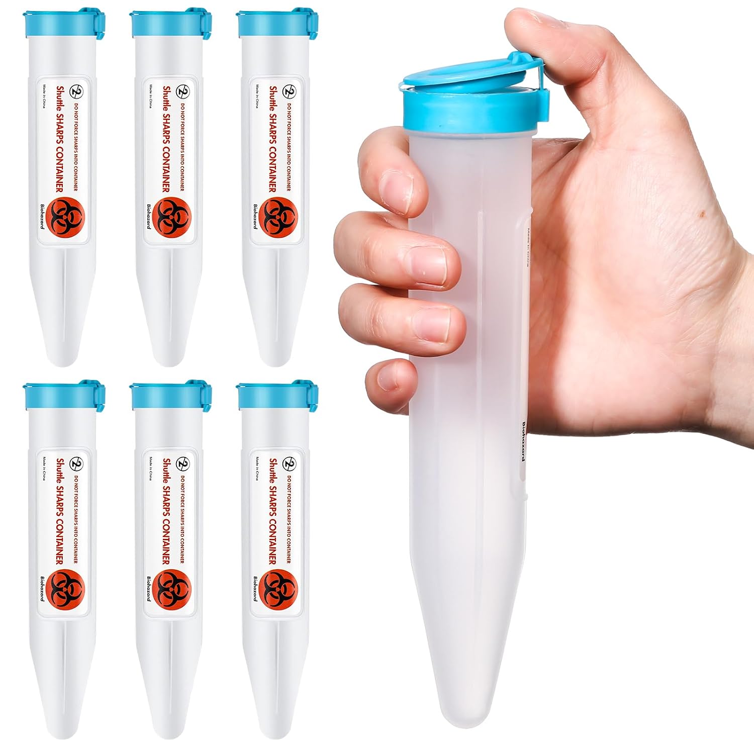 6 Count Portable Sharps Container Small Needle Disposal Containers with Locking Lid for Home and Travel Use Puncture