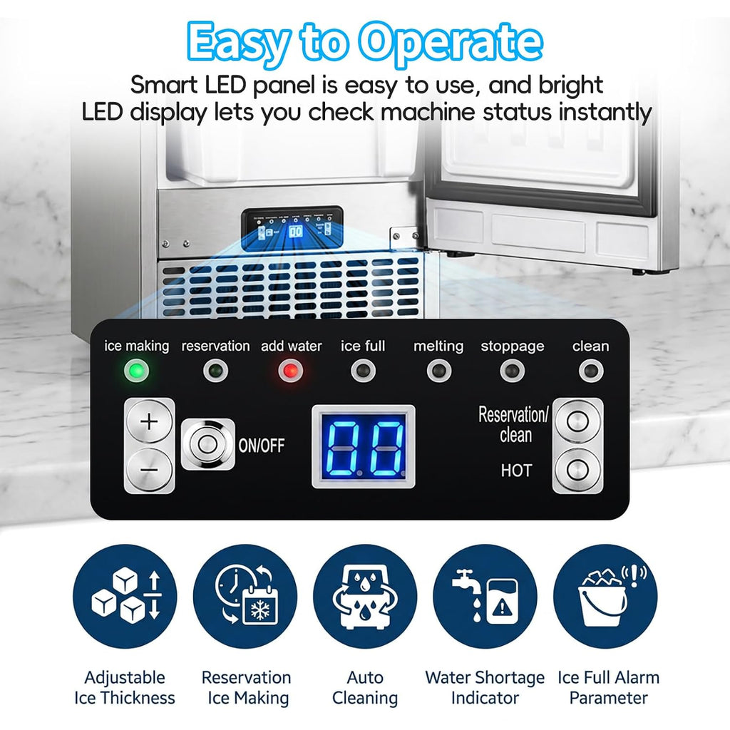 100Lbs/24H Commercial Ice Maker, 30Lbs Storage with Self-Cleaning