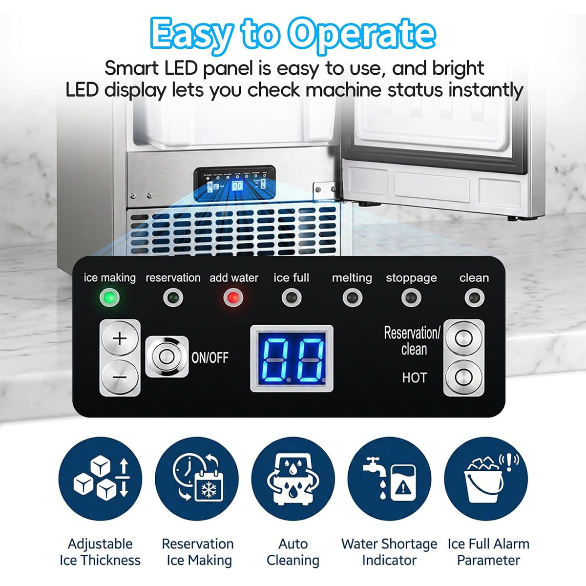 100Lbs/24H Commercial Ice Maker, 30Lbs Storage with Self-Cleaning