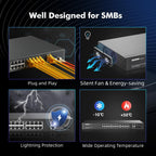 24 Port Full Gigabit PoE Switch with 2 GE Uplink, 2 Gigabit SFP, IEEE802.3af/at Max 400W, YuLinca Unmanaged Rackmount
