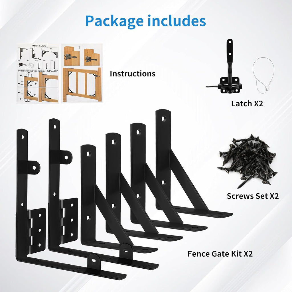 Fence Gate Kit Gate Hardware, Corner Brace Brackets Anti Sag Gate Kit Heavy Duty Gate Hardware for Wooden Fence,Shed