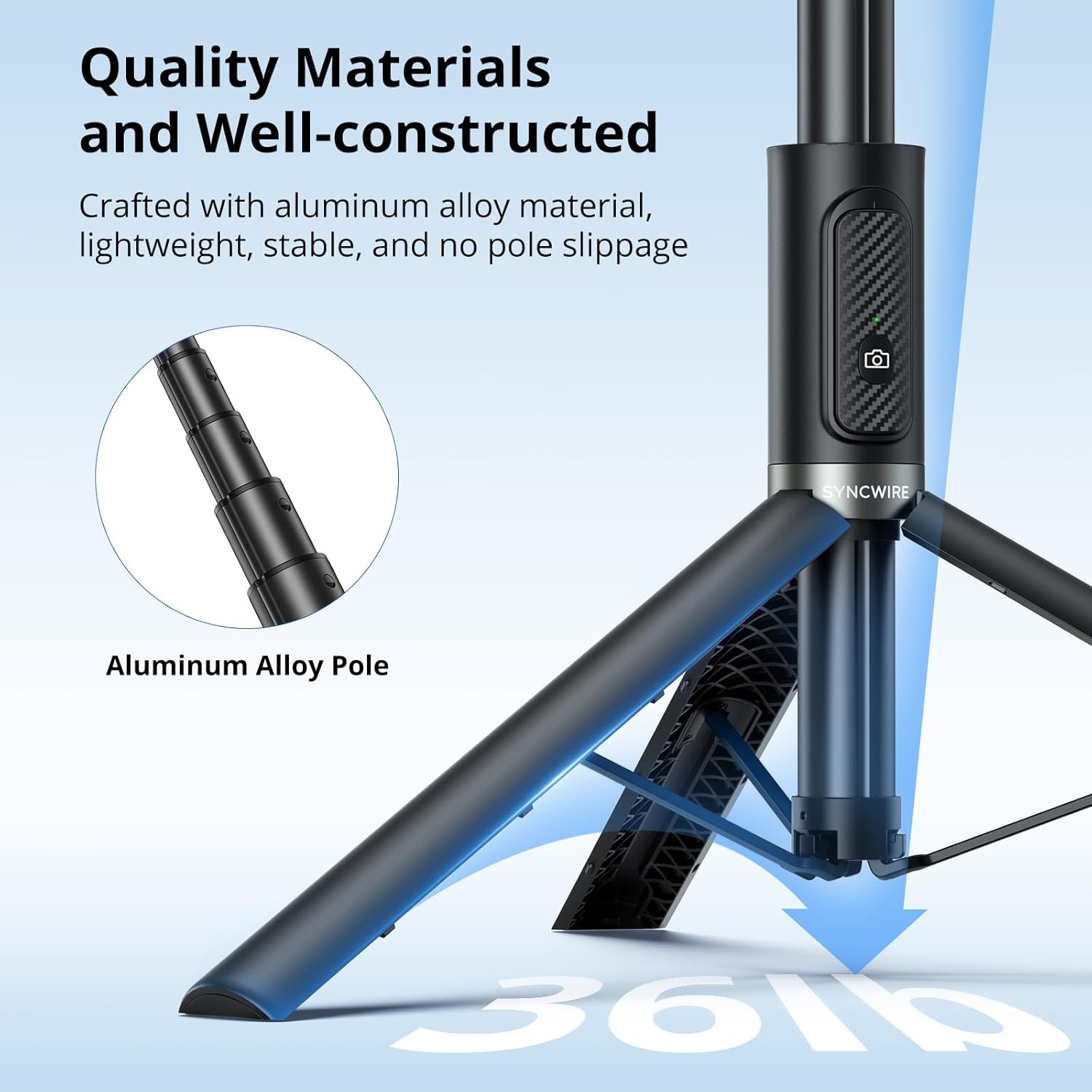 55" Selfie Stick Phone Tripod for iPhone, All-in-one Extendable Aluminum Selfie Stick with Remote, Travel Tripod for