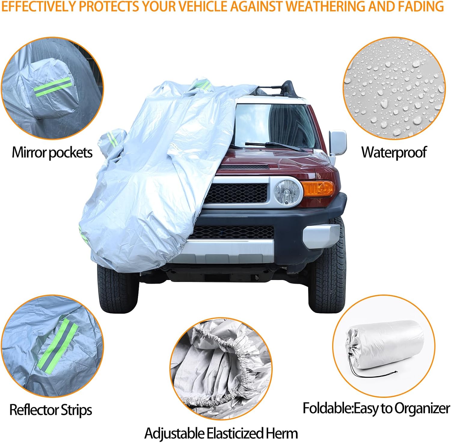 Compatible with Toyota FJ Cruiser 2007-2021 Car Cover Waterproof All Weather Outdoor Full Car Cover, Sun Hail UV Snow