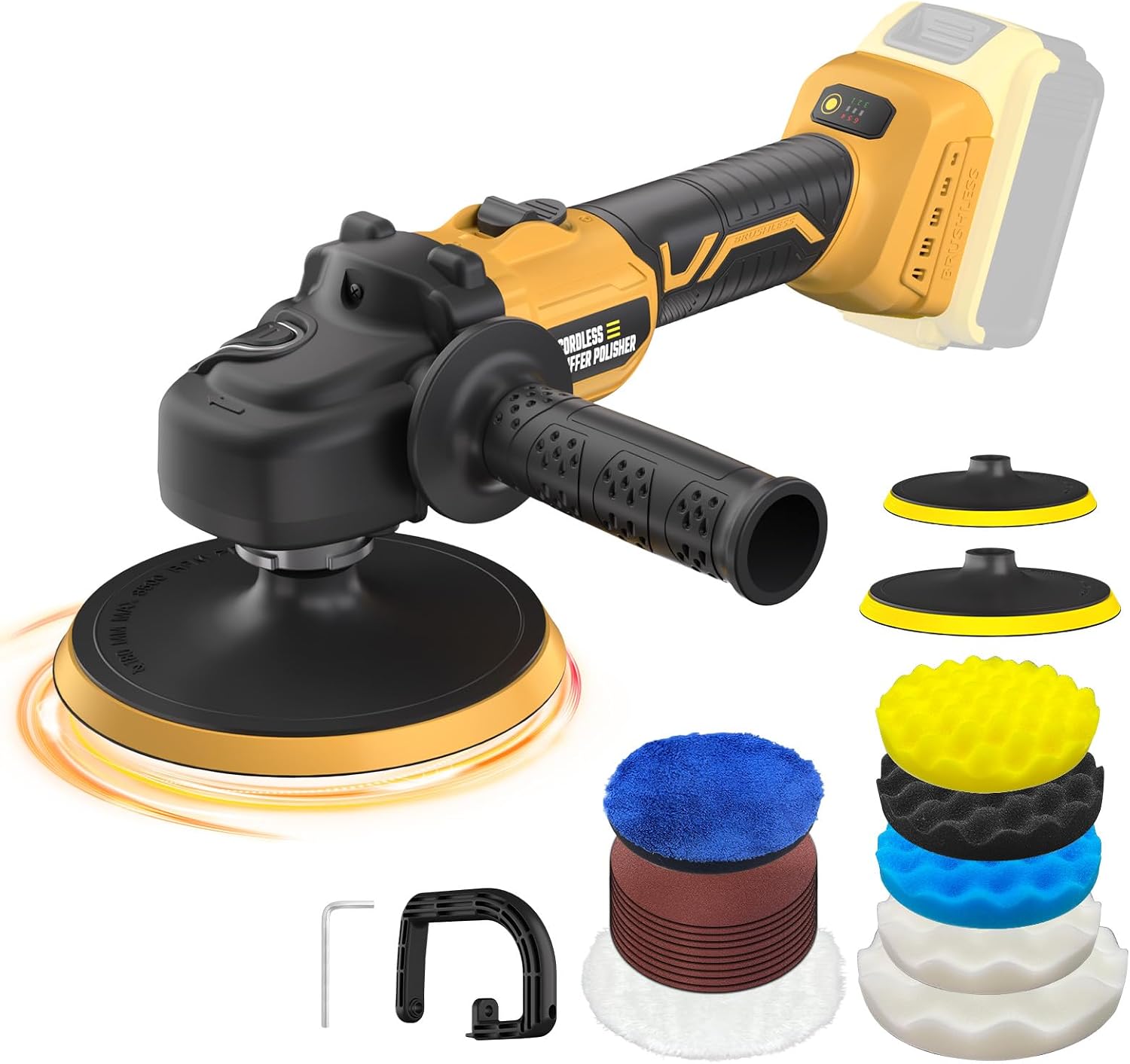 Rotary Buffer Polisher Kit 7 Inch/6 Inch for Dewalt 20V Battery (Tool Only) | 6 VARIABLE SPEED, ROTARY POLISHING