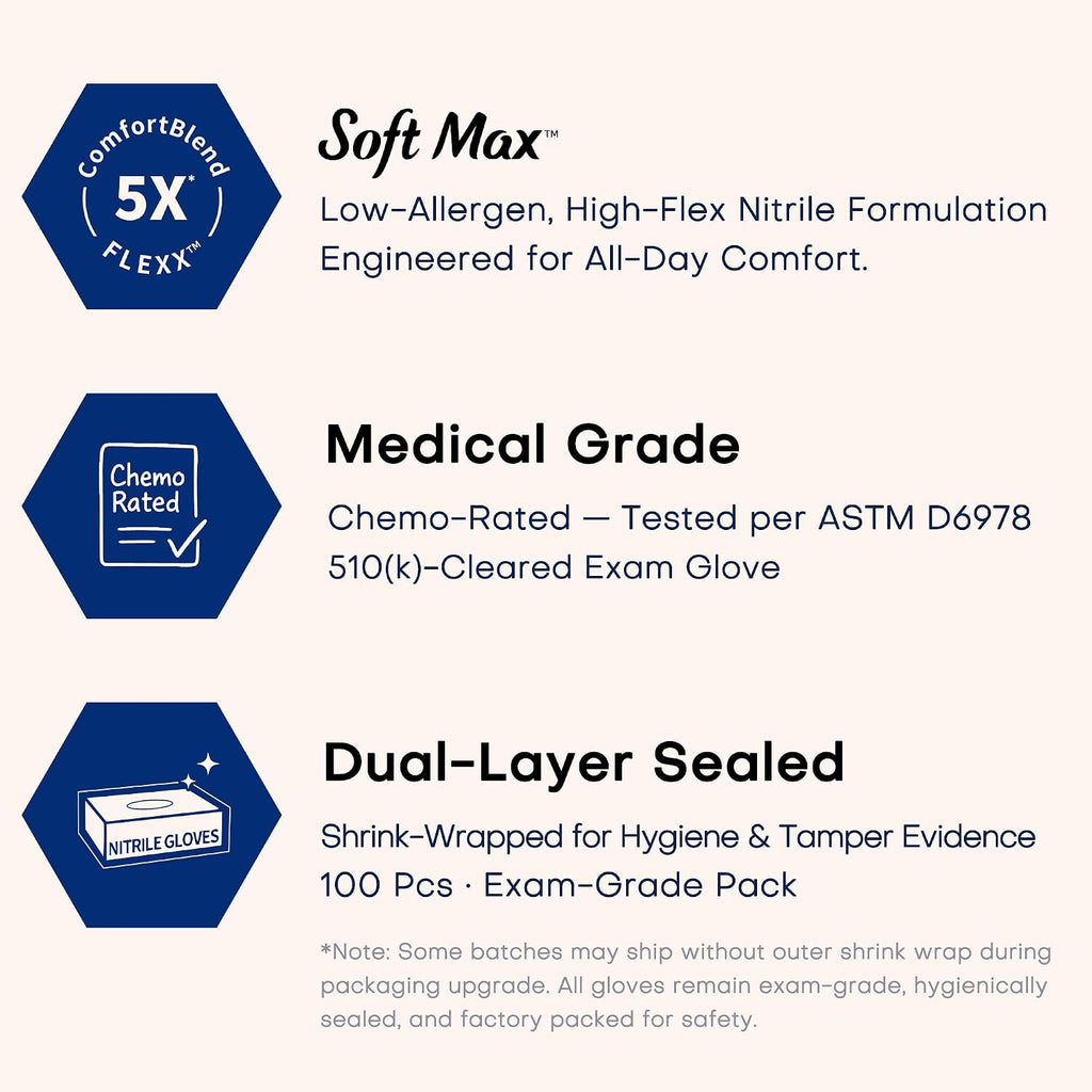 Soft Max Disposable Nitrile Exam Gloves, Powder-Free Black 100 Ct | Soft Max Disposable Nitrile Exam Gloves