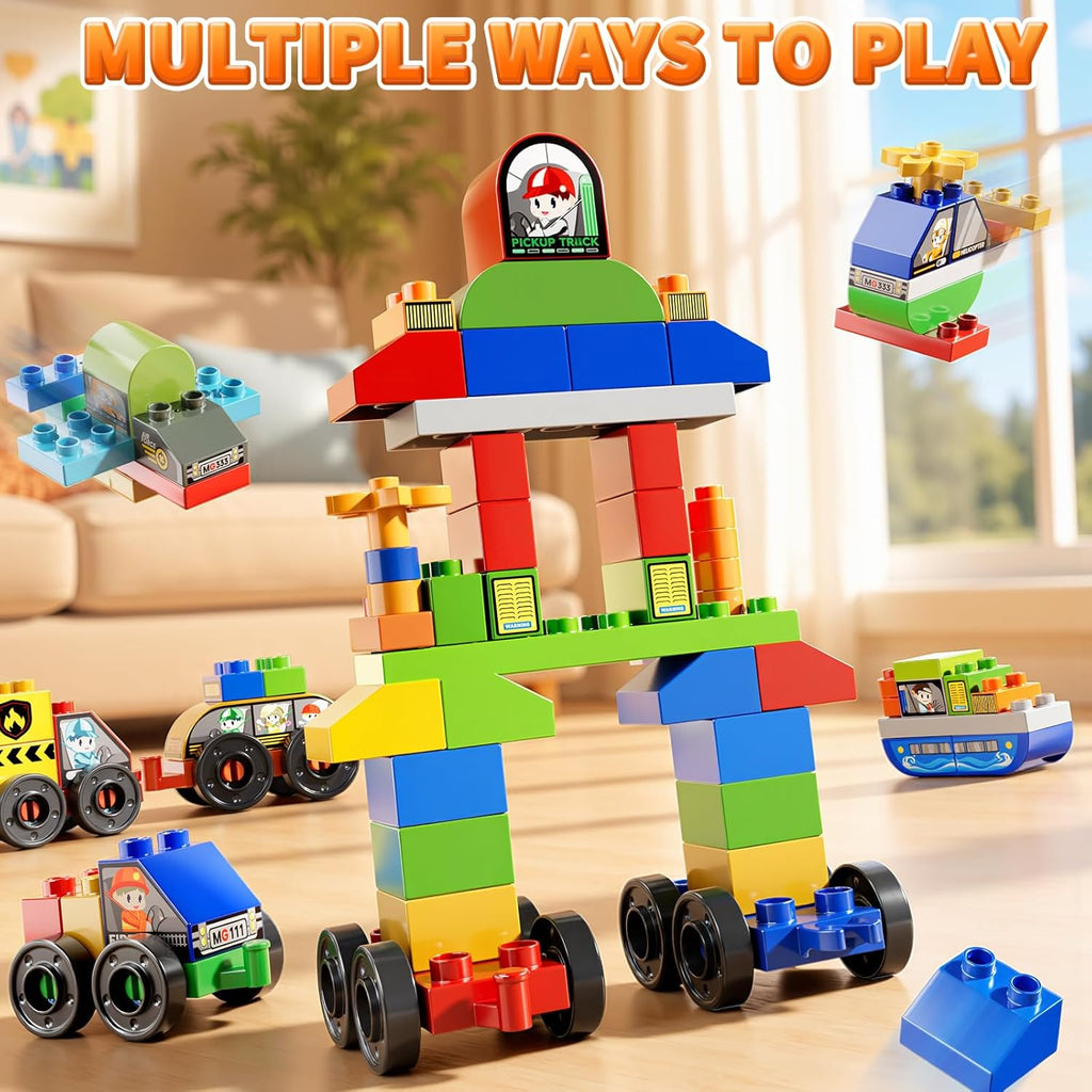 Toddlers Car Building Blocks Set, 16Pcs Different Vehicles, Build Your Own Toy Cars, STEM Learning Toy for Ages 3-5