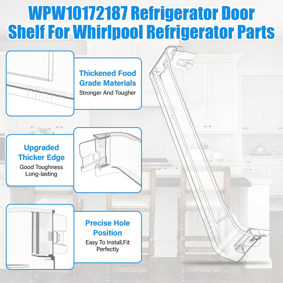 UPGRADED WPW10172187 Refrigerator Door Bin Trim Shelf Lower Side