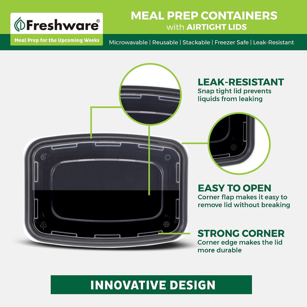 Meal Prep Containers [50 Pack] 1 Compartment with Lids, Food Storage Containers, Bento Box, BPA Free, Stackable