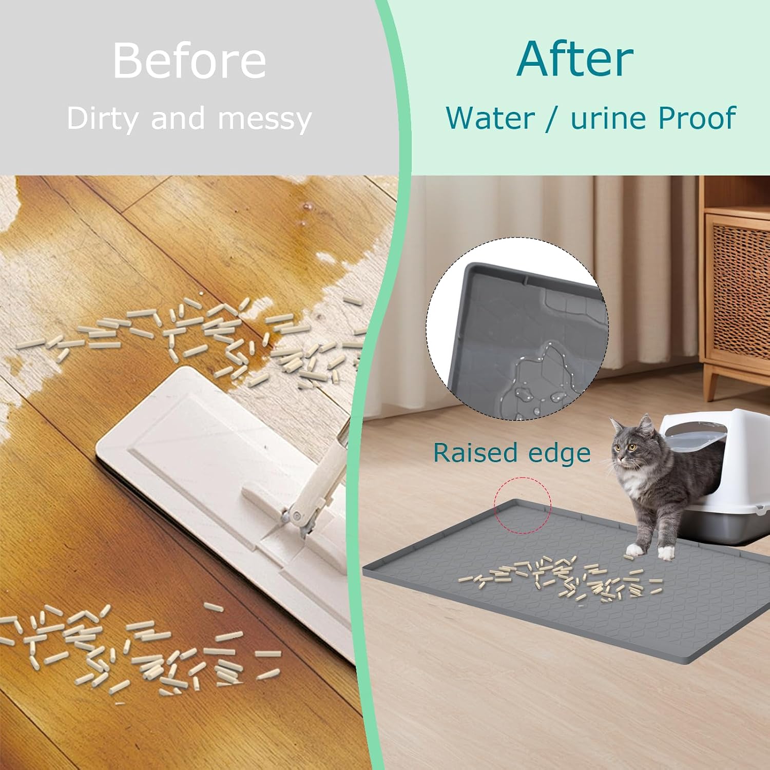 Cat Litter Mat for Litter Box, Silicone Large Cat Litter Trapping Mat - 34x22 in, Waterproof & Non-Slip, Durable &