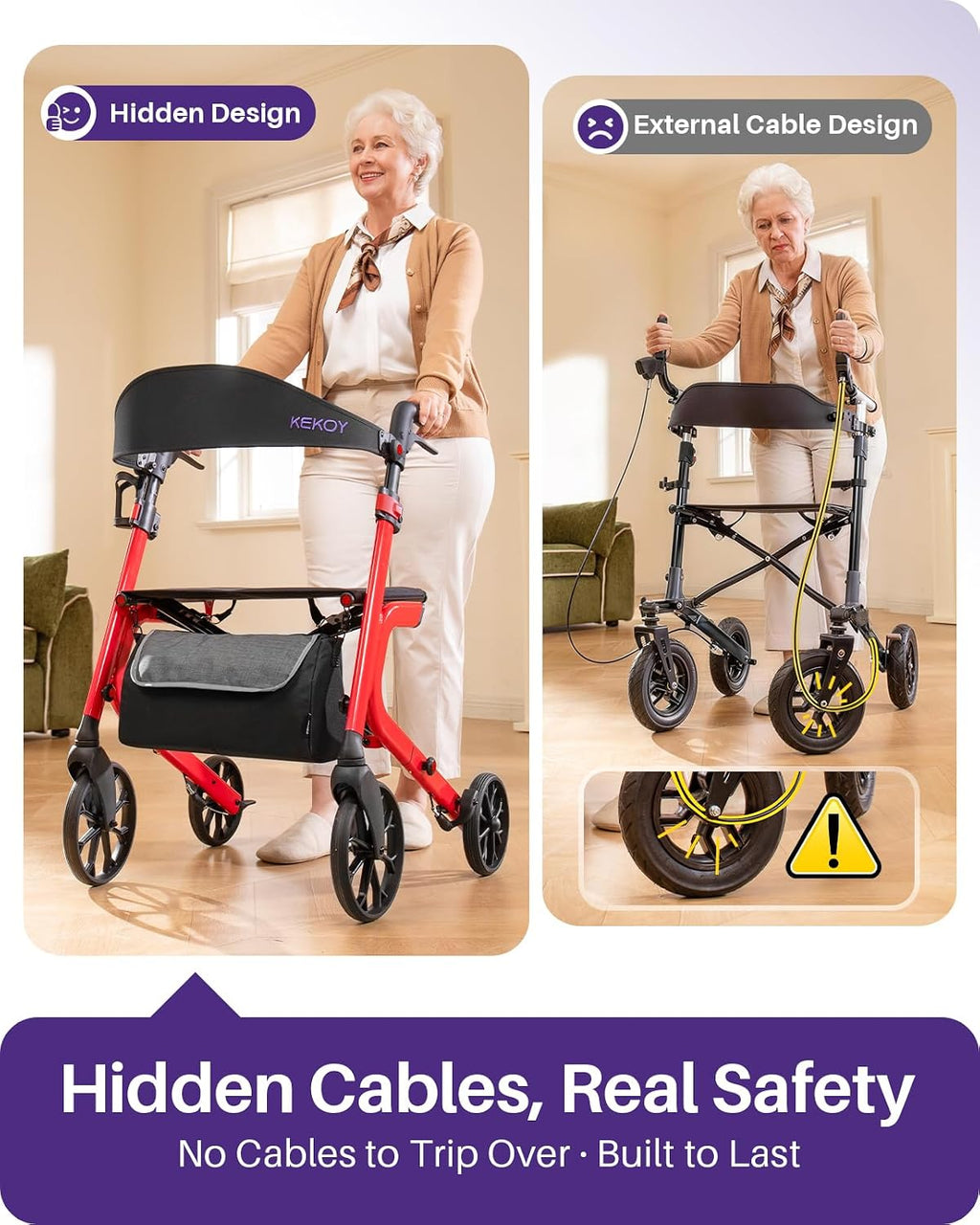 Rollator Walker for Seniors with Seat, Reinforced Aluminum Frame, 400 lbs Capacity, Foldable Walker, Hidden Brake