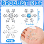 90 Pcs Snowflake Rhinestone Buttons Silver Craft Embellishments