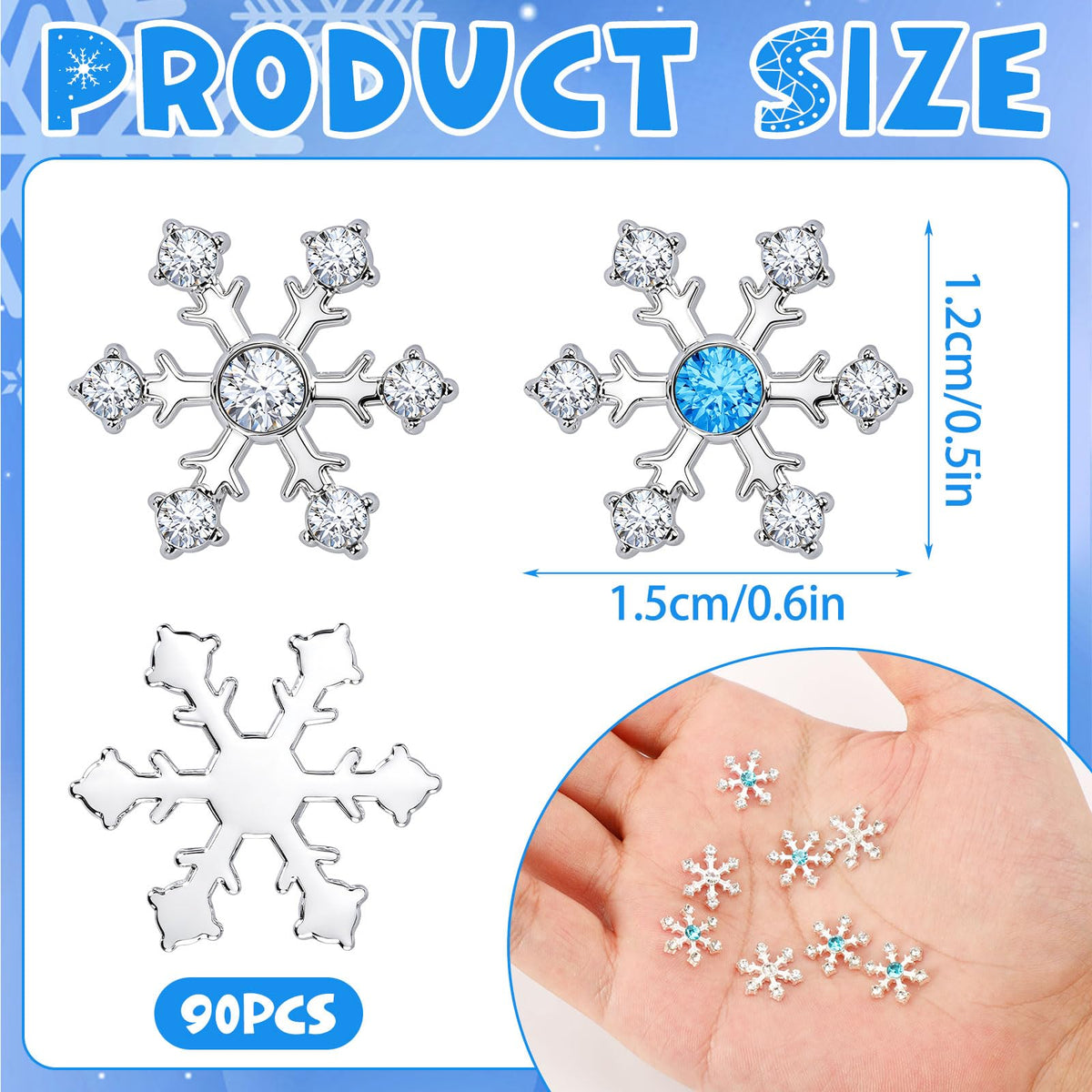 90 Pcs Snowflake Rhinestone Buttons Silver Craft Embellishments