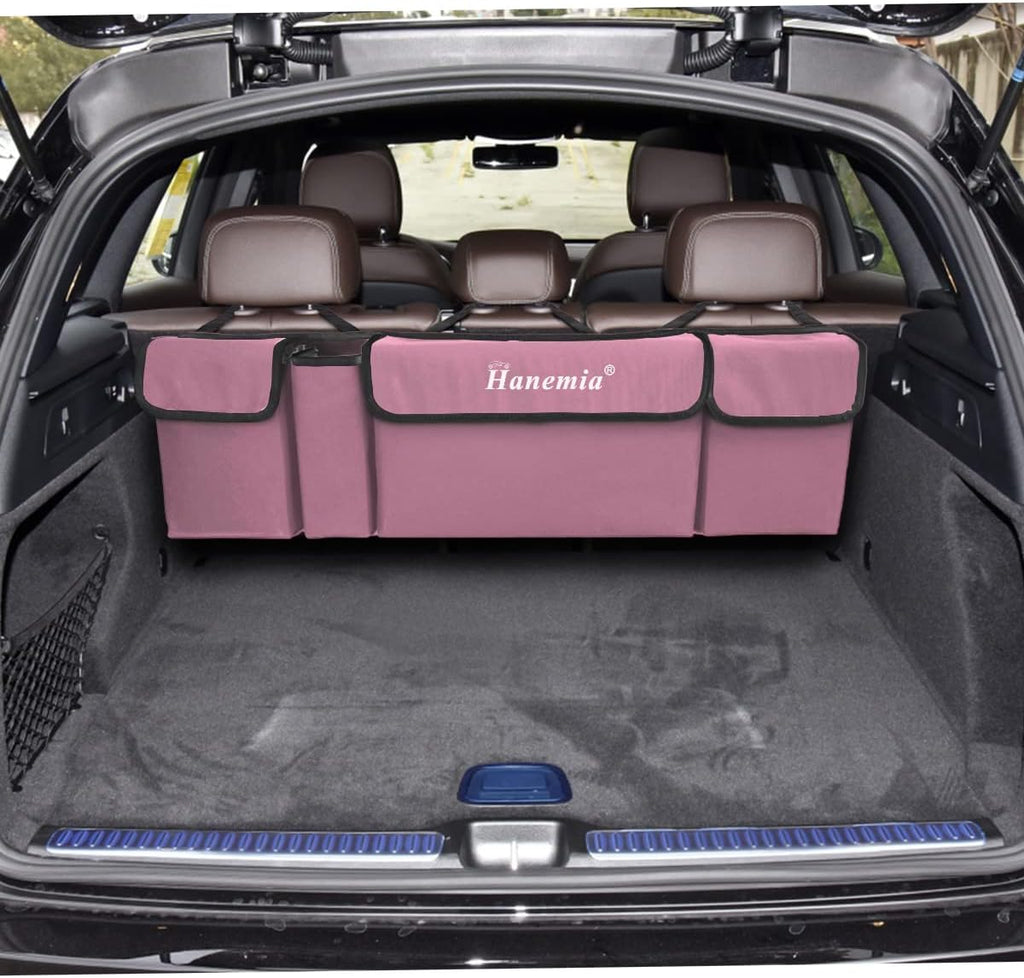 Car Trunk Organizer, Backseat Hanging Storage with 4 Large Pockets, Collapsible Cargo Bag with Adjustable Straps