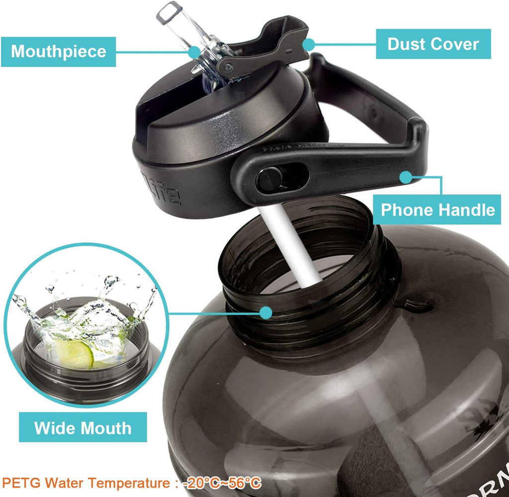 1 Gallon Water Bottle - with Straw & Motivational Time Marker Leak-Proof BPA Free Reusable Gym Sports Outdoor