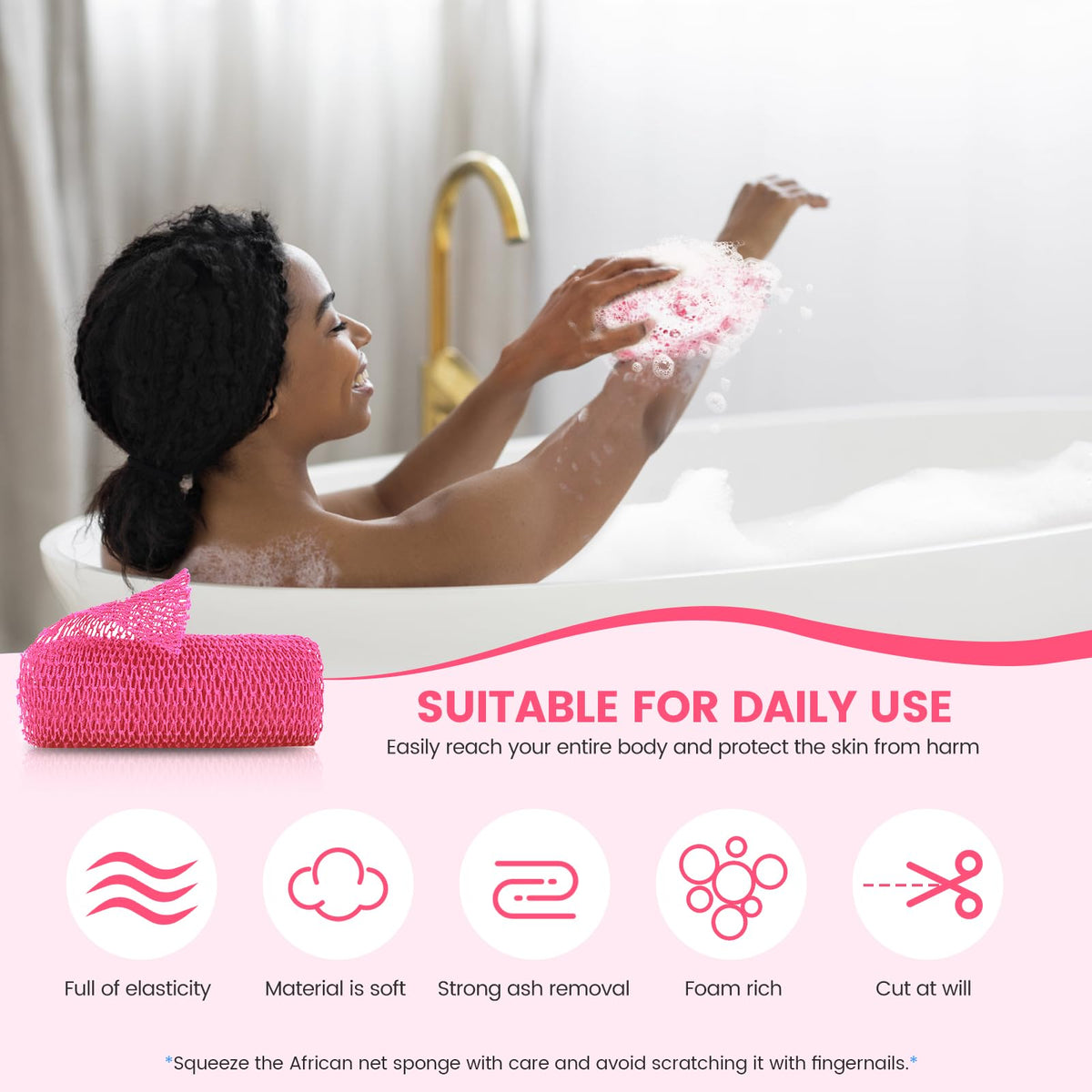 African Net Sponge, Authentic Exfoliating Body Scrubber for Bath and Shower, Multiple Textures with Gentle Deep
