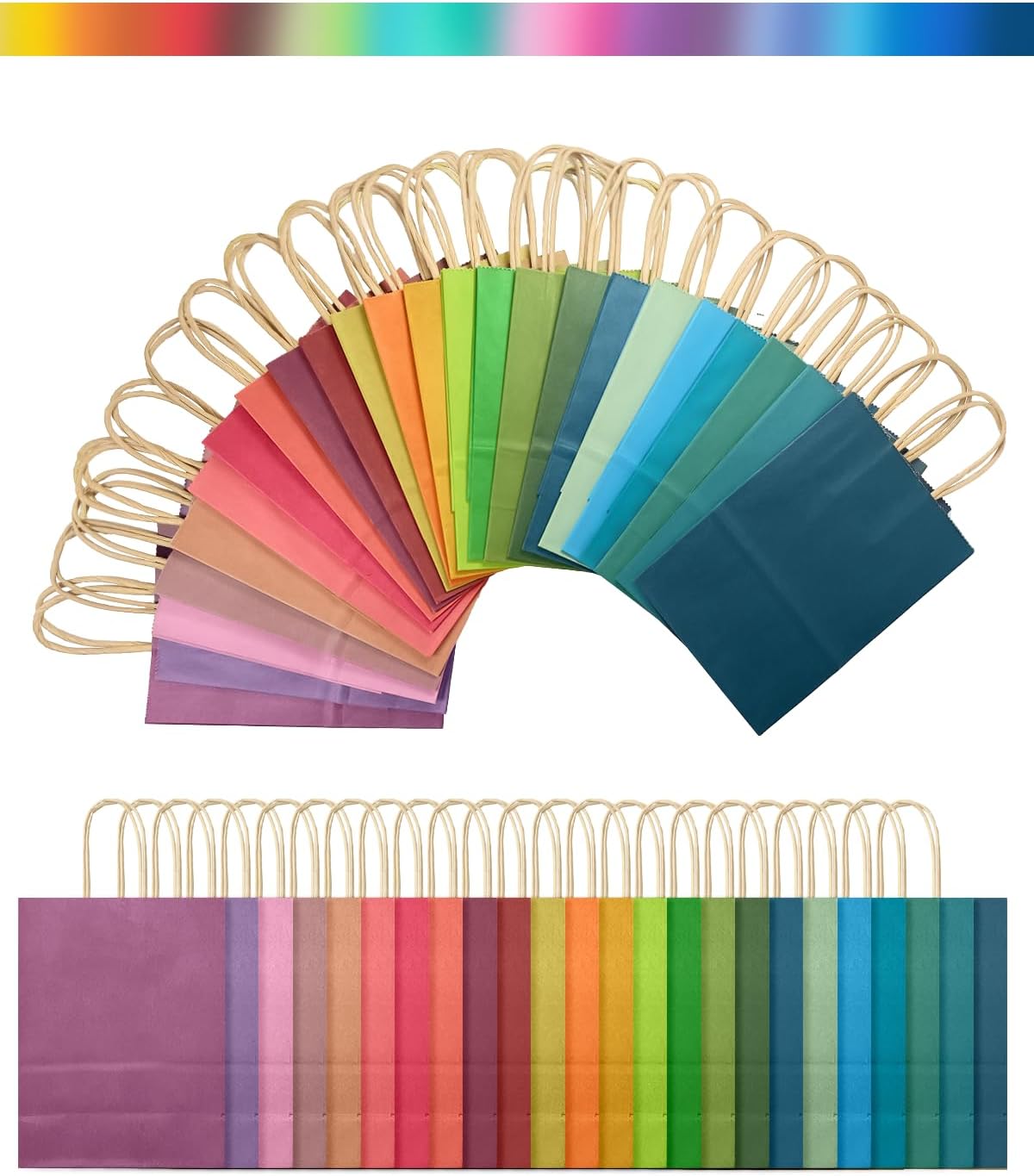 100PCS Medium Mulitcolor Gift Bags With Handles Bulk Multiple Uses (10.6"x8.3"x4.3")