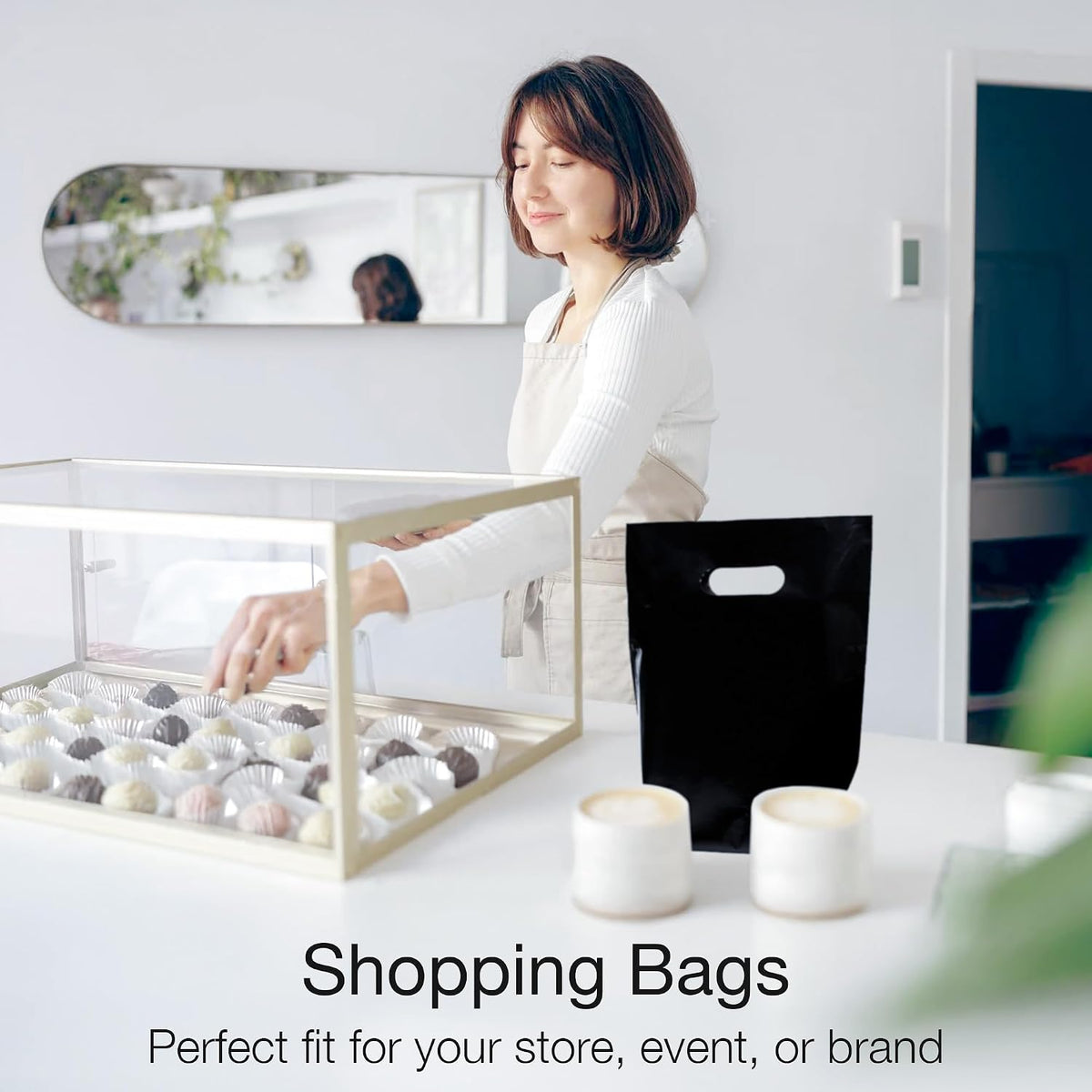 100 Black Plastic Bags With Handles 9x12 Merchandise Bags