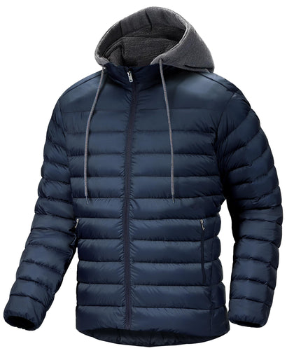 Mens Puffer Winter Jacket Quilted Jackets Puffer Lightweight Hoodie Warm Hoodies Zip Up Coat Waterproof Thermal Hooded