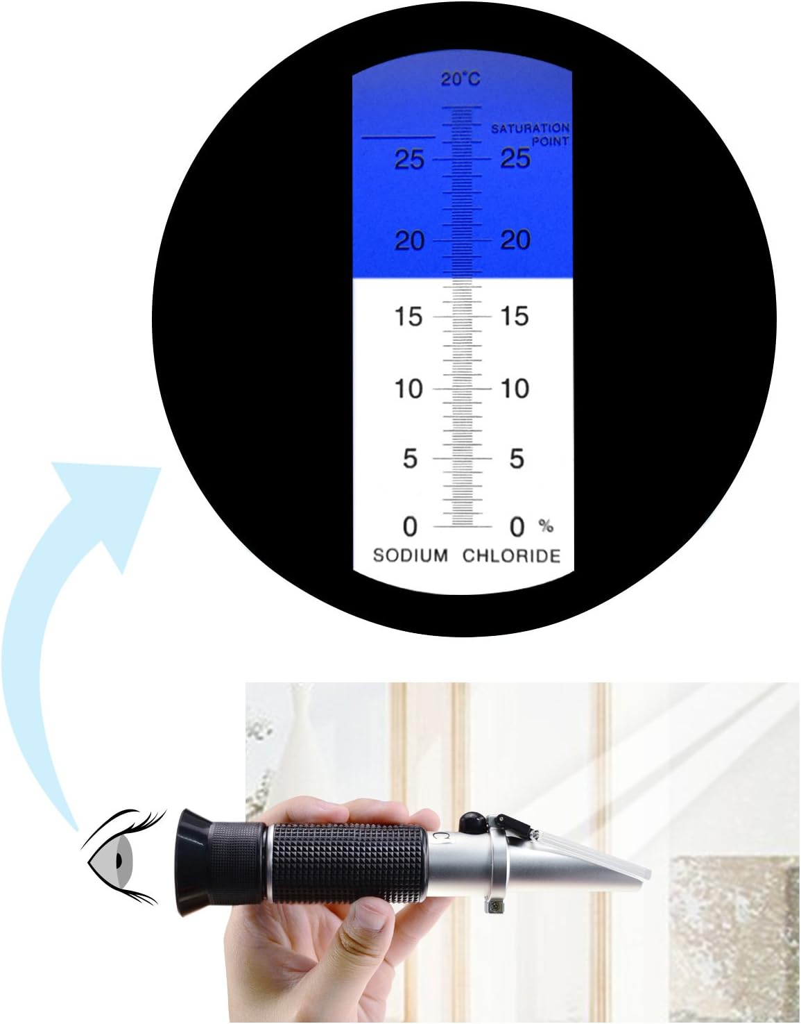 0-28% Salinity Refractometer ATC, Sodium Chloride (NaCl) Salt Level Meter Tester, Test Kit for Sea Water Brine